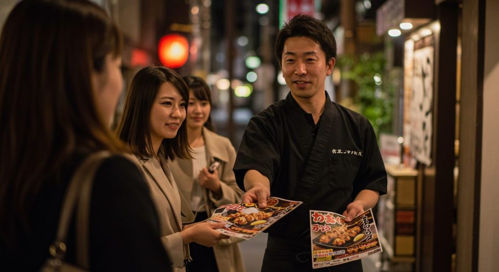 チラシを配る男性