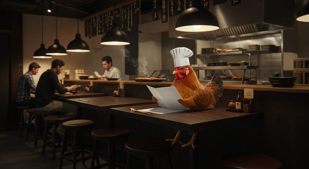 事業計画を考えているニワトリ