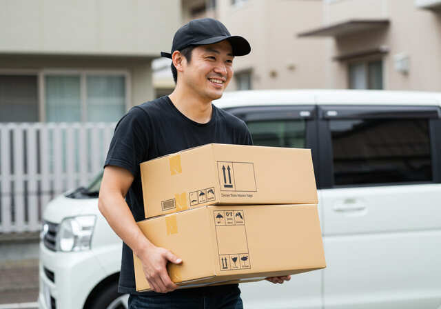 荷物を運ぶ軽貨物運送業の男性