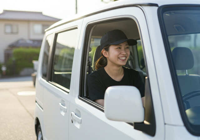 軽バンを運転する女性