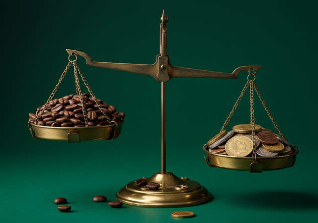 コーヒー豆と天秤のイメージ