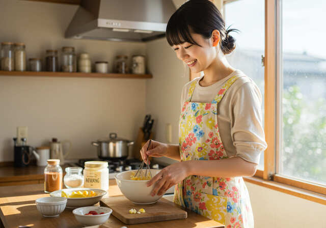 料理をする女性